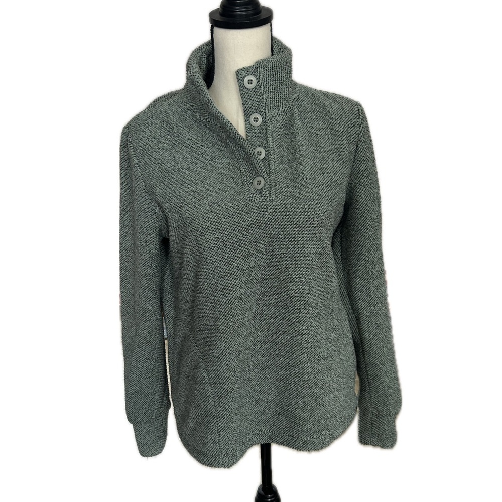Balance Collection Heathered Gray Button-Up Funnel Neck Pullover
